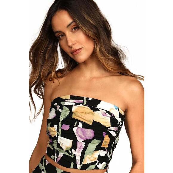 Lulus Other - Lulus Super Bloom Black Floral Print Strapless Tube Top - S NWT